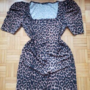Boohoo Leopard Print Bodycon Mini dress with Puff Sleeve size 12